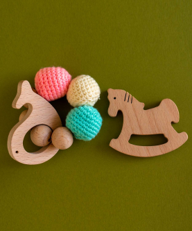 Wooden Teether Cum Rattle Fish & Horse