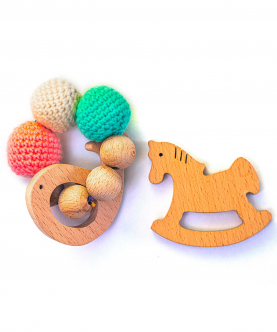 Wooden Teether Cum Rattle Fish & Horse