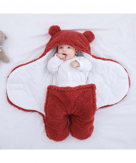 Baby Blanket Swaddle Wrap Winter Cotton Plush Hooded Sleeping Bag - (Red)