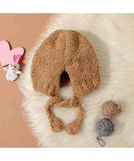Baby Solid Color Warm Ear Protection Knitted Hat - (Brown)