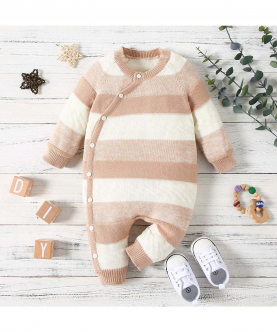 Baby Boy/Girl Striped Knitted Long-sleeve Jumpsuit