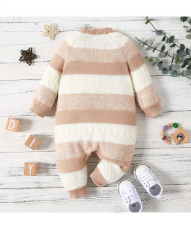 Baby Boy/Girl Striped Knitted Long-sleeve Jumpsuit