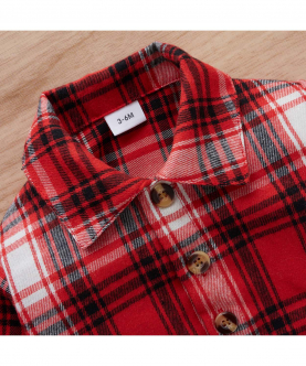 3pcs Baby Cotton Lapel Long-sleeve Red Plaid Shirt with Knitted Vest and Solid Trousers Set
