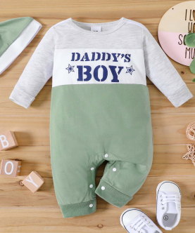 Baby Boy Letter Print Colorblock Long-Sleeve Jumpsuit Set