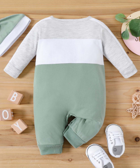 Baby Boy Letter Print Colorblock Long-Sleeve Jumpsuit Set