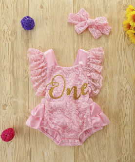Baby Girl Jumpsuit Ruffled Tulle Sleeveless Letter 'One' Embroided Dress Romper 