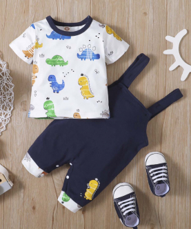 Baby Boy 2Pcs Clothing Set With Short Sleeve Dino Printed T-shirt 