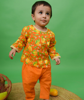 Baby Boy Jhabla Set Printed Mango-Orange