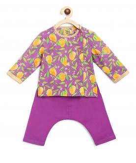 Baby Boy Jhabla Set Printed Mango-Purple