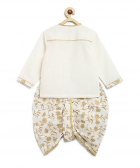 Baby Boy Dhoti Kurta Premium Cotton Set Embroidered-White