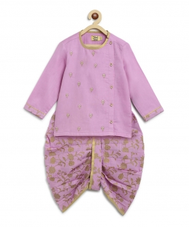 Baby Boy Dhoti Kurta Premium Cotton Set Embroidered-Purple