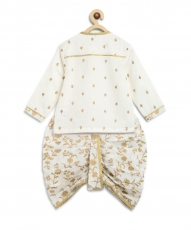 Baby Boy Dhoti Kurta Premium Cotton Set Print Gold-White