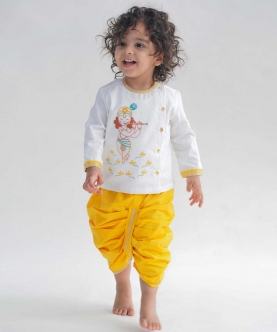 Baby Boy Krishna Dhoti Kurta Set-White