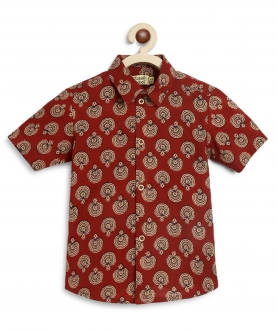 Boy Cotton Half Sleeves Shirt-Brown