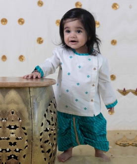 Baby Boy Leheria embroidered Cotton Dhoti Kurta Set - Blue