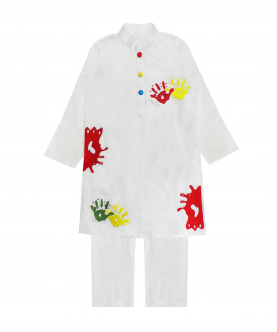 Ivory Embroidered Kurta With Bottoms For Adult