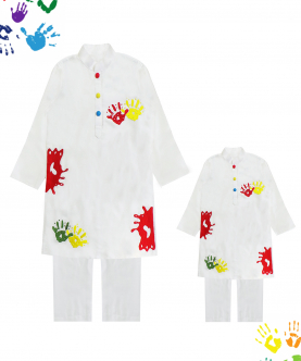 Mini Me Ivory Embroidered Kurta With Bottoms