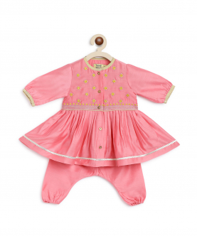 Tiber Taber Baby Girl Angrakha Set Mini Buta-Pink