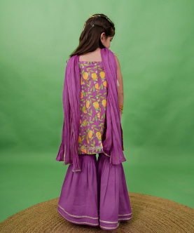 Girls Straight Strappy Sharara Set Printed Mango-Purple