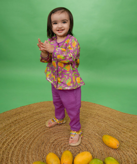 Baby Girl Jhabla Set Printed Mango-Purple