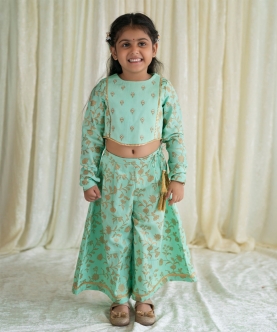 Girl Ethnic Co-ord Set Embroidered-Green
