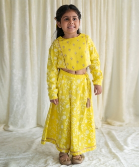 Girl Ethnic Co-ord Set Embroidered-Yellow