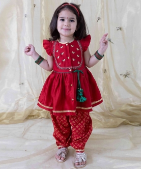Baby Girl Bird Embroidery Chanderi Suit Set