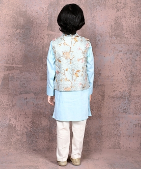 Floral Jaal Embroidered Nehru Jacket With Kurta & Pant Set