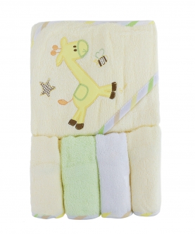 Baby Moo Giraffe Applique Hooded Towel & Wash Cloth Set