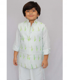 Kurta Pajama Set WIth Reversible Nehru Jacket(Flower-Ferns)