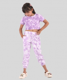 Lavender Tie Dye Summer Jogger Set For With Crop Top