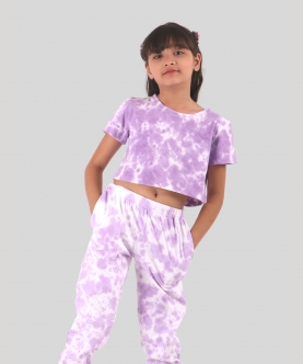 Lavender Tie Dye Summer Jogger Set For With Crop Top