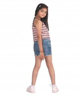 Kids Girls Multi Striped Cotton Halter Neck Summer Crop Top