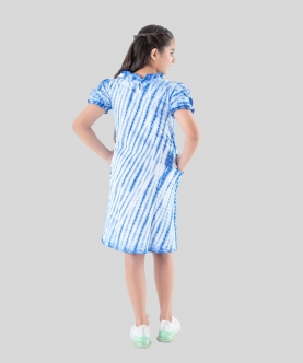Tie Dye Pure Cotton A Line Dress With Puffed Sleeves