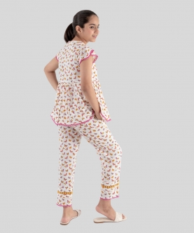 Butterfly Printed Pure Cotton Nightwear Set And One Eyeband