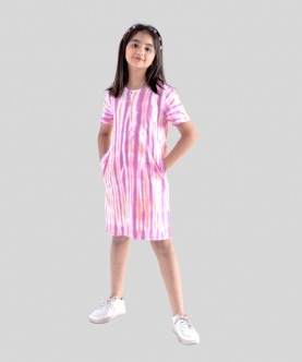 Tie Dye Pure Cotton A Line Dress With Striped Patterns