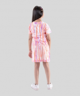 Tie Dye Pure Cotton A Line Dress With Striped Patterns