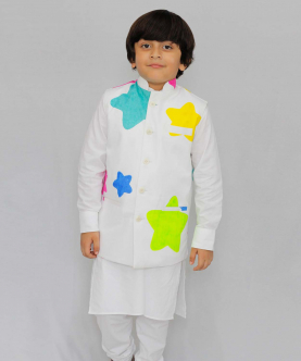 Kurta Pajama Set WIth Reversible Nehru Jacket (Stars / Flowers)