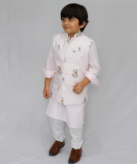 Kurta Pajama Set WIth Reversible Nehru Jacket(Sun-Flowers)