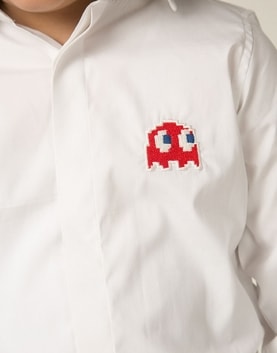 White Cotton Pacman Embroidered Shirt