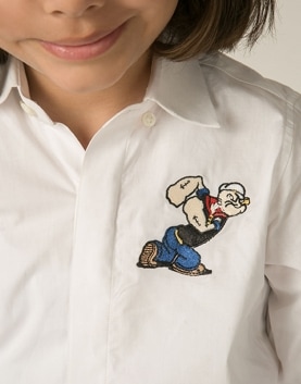 White Cotton Popeye Embroidered Shirt