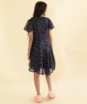 V Neck Short Sleeve Printed Knee Length Dress