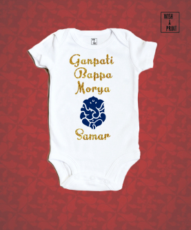 Personalised Bappa Morya With Ganesha Blue Motif Onesie