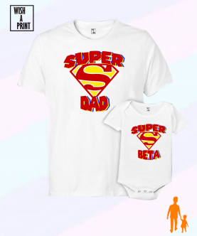 Personalised Super Dad Son T-Shirt And Onesie Set