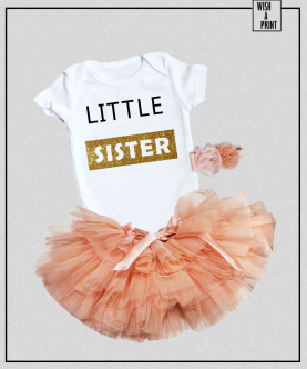 Little Sister Onesie And Tutu Set (Gold) 