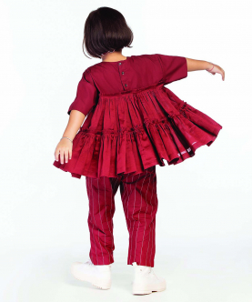Frill Top Co ord Crimson Red