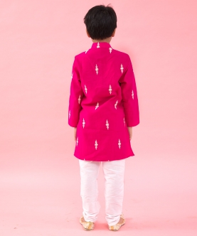 White Embroidered Pink Kurta With Pyjama