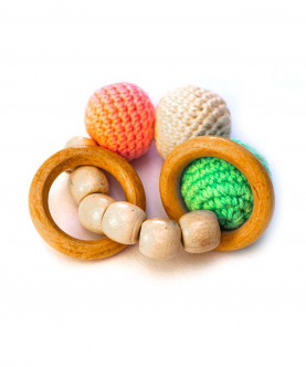 Wooden Rattle With Crochet Balls