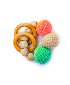 Wooden Rattle With Crochet Balls