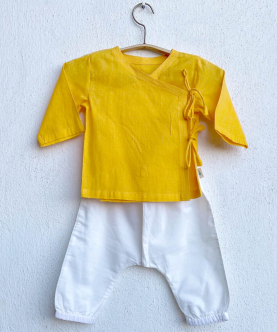 Whitewater Kids Unisex Organic Yellow Angrakha White Pants